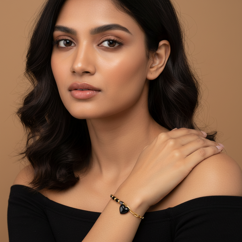 Black Onyx Heart Bracelet | Italian Gold Plated SACH JEWELS