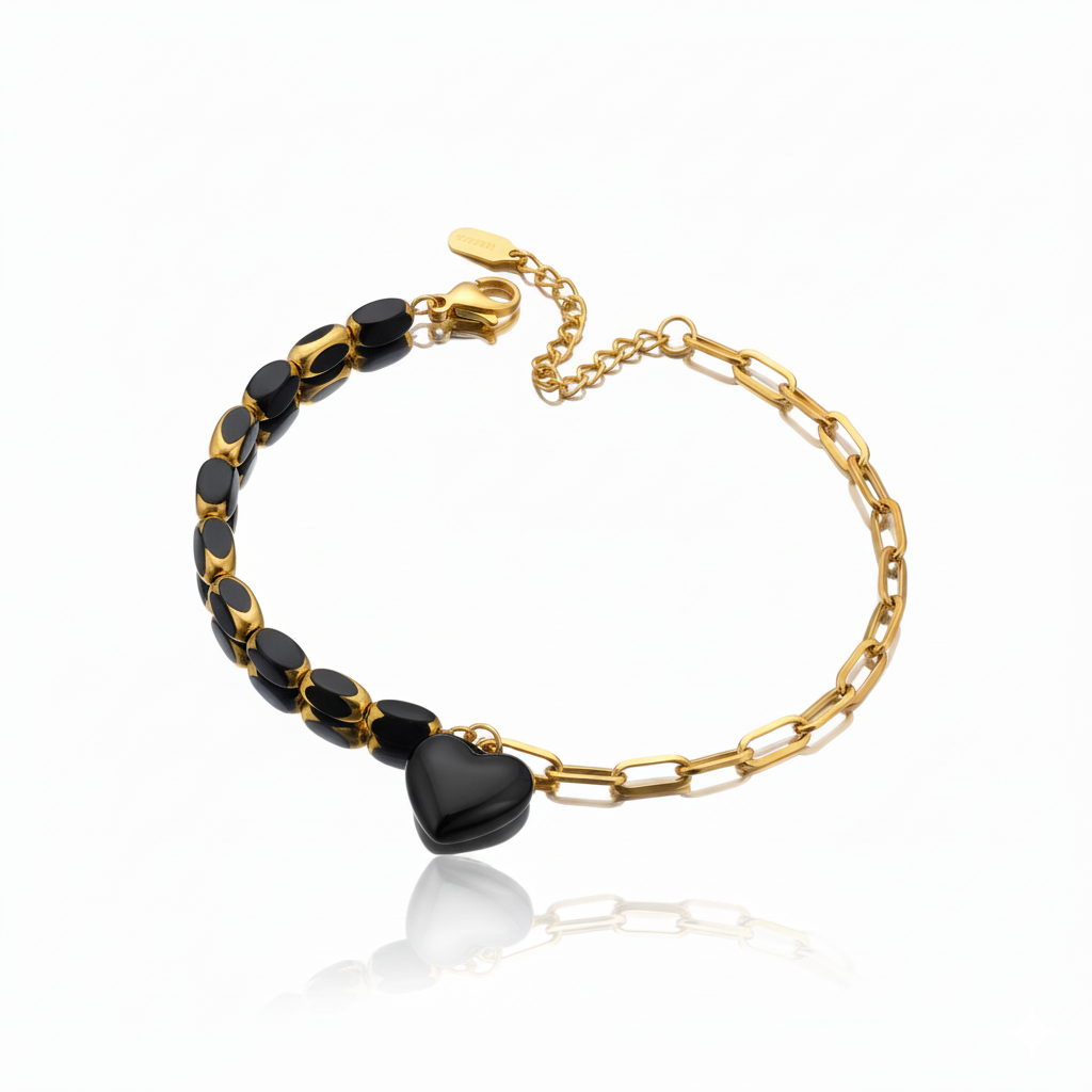 Black Onyx Heart Bracelet | Italian Gold Plated SACH JEWELS