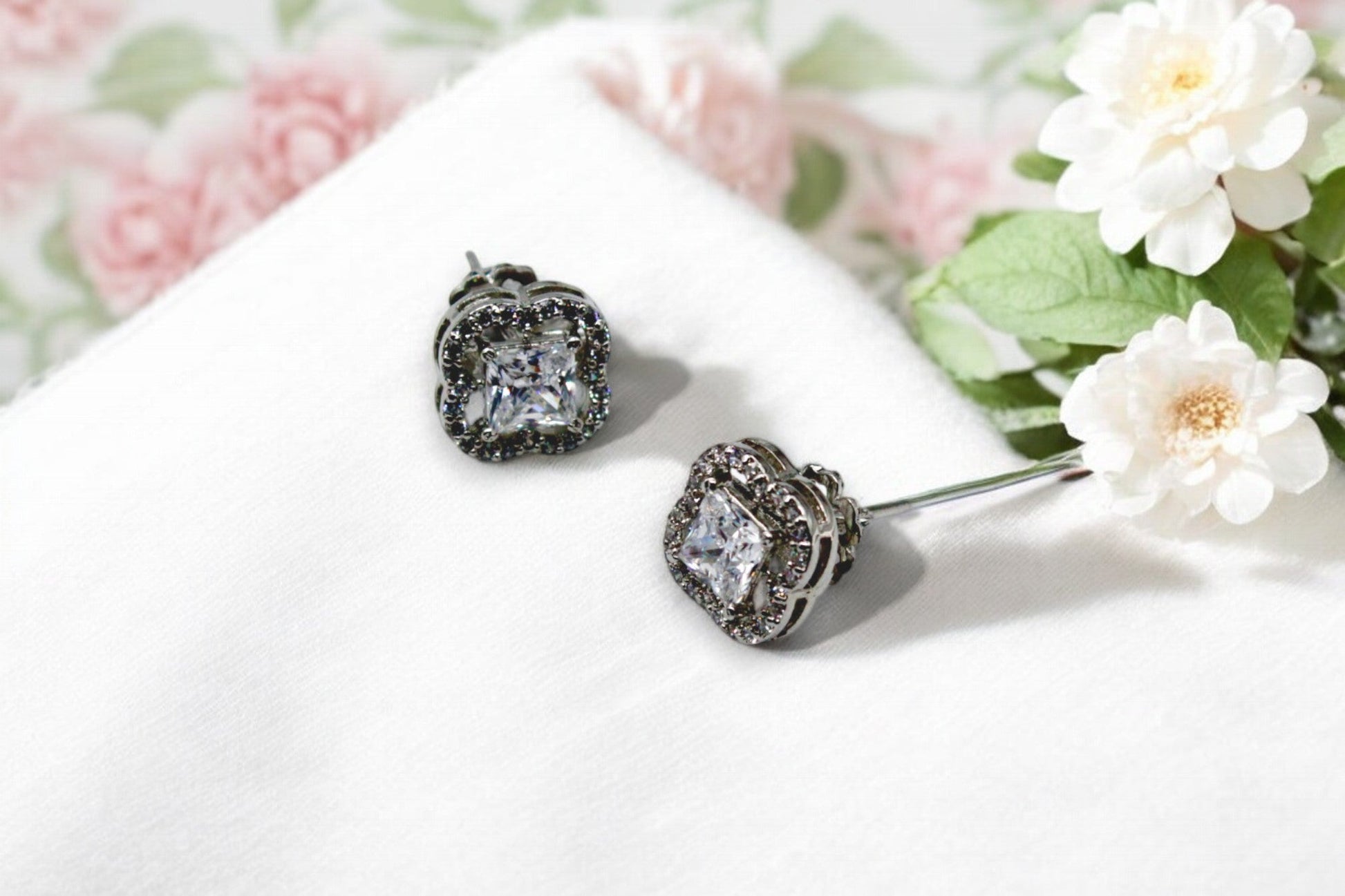 Quadra Clove Diamond Stud Earrings | 925 Sterling Silver - SACH JEWELS