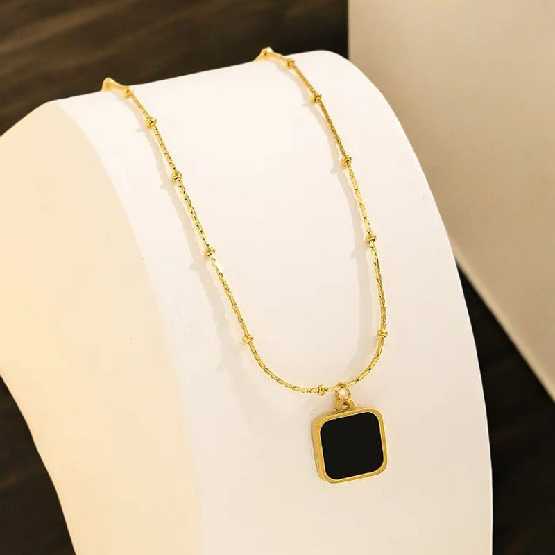 Black Square Pendant Necklace | Italian Gold Plated