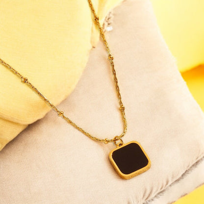Black Square Pendant Necklace | Italian Gold Plated