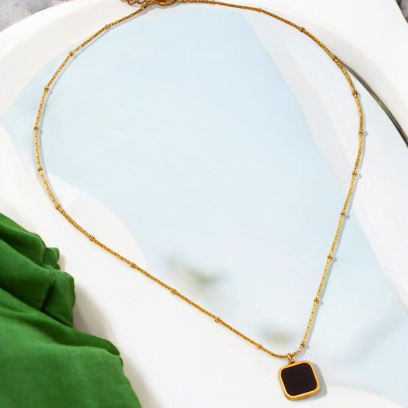 Black Square Pendant Necklace | Italian Gold Plated