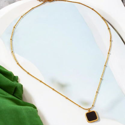 Black Square Pendant Necklace | Italian Gold Plated