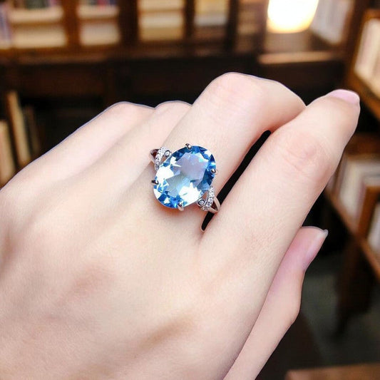 Women Oval Sapphire Ring | Italian Silver Plated - SACH JEWELS