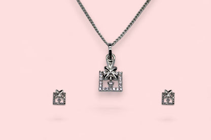 Box Diamond Studded Pendant Set | 925 Sterling Silver - SACH JEWELS