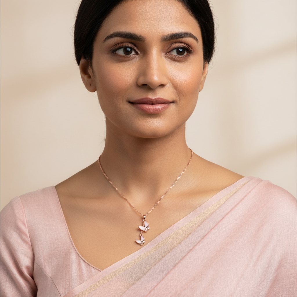 Double Charm Rose Gold Butterfly Pendant Necklace | Rose Gold Plated SACH JEWELS