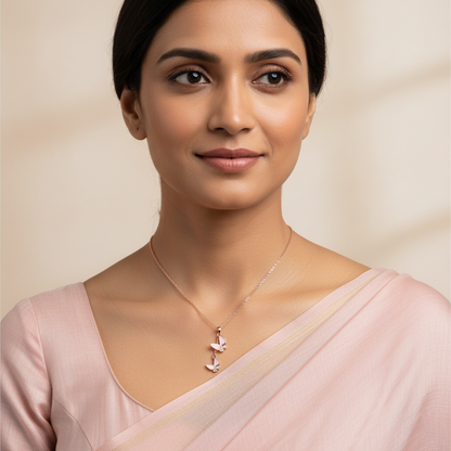 Double Charm Rose Gold Butterfly Pendant Necklace | Rose Gold Plated SACH JEWELS