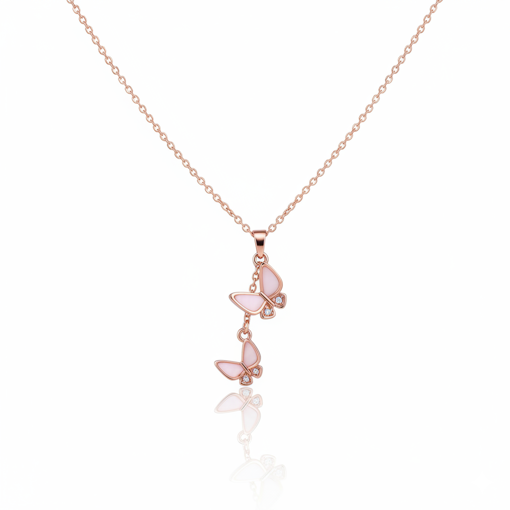 Double Charm Rose Gold Butterfly Pendant Necklace | Rose Gold Plated SACH JEWELS