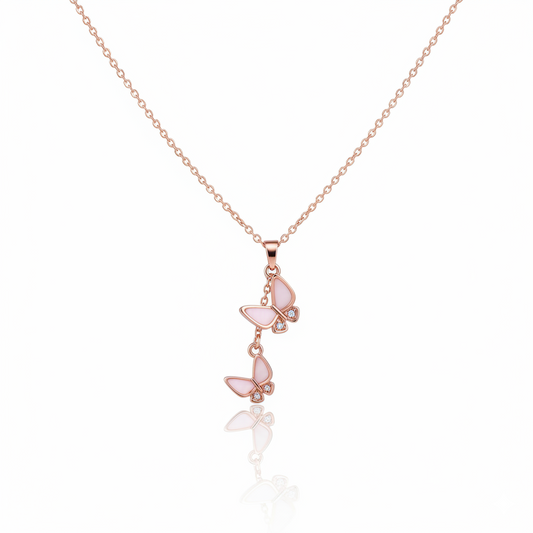 Double Charm Rose Gold Butterfly Pendant Necklace | Rose Gold Plated SACH JEWELS