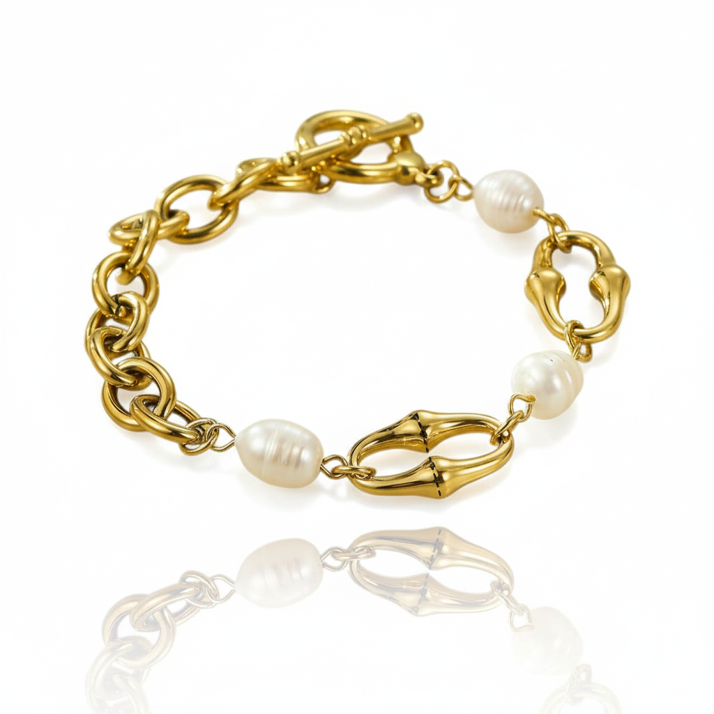 Lustrous Links Pearl Bracelet | Italian Gold Plated SACH JEWELS