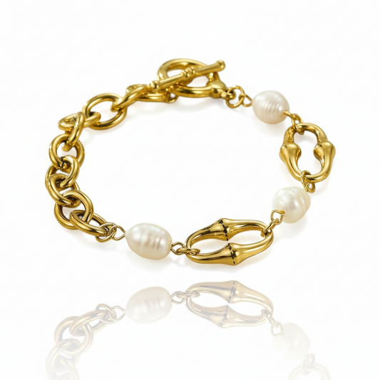 Lustrous Links Pearl Bracelet | Italian Gold Plated SACH JEWELS