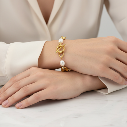 Lustrous Links Pearl Bracelet | Italian Gold Plated SACH JEWELS