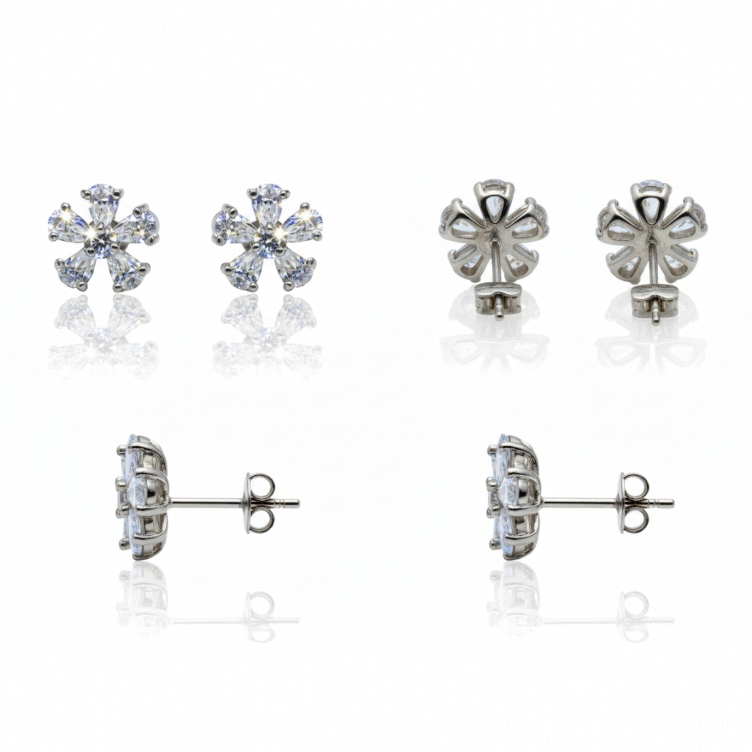Six Petal Flower Stud Earrings | 925 Sterling Silver SACH JEWELS