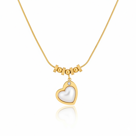 Golden Heart Charm Necklace with Pearl Glow | Italian Gold Plated SACH JEWELS