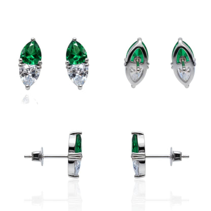 Emerald Double Heart Diamond Stud Earrings | 925 Sterling Silver SACH JEWELS