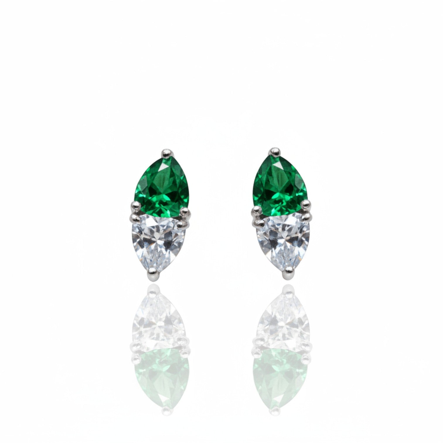 Emerald Double Heart Diamond Stud Earrings | 925 Sterling Silver SACH JEWELS