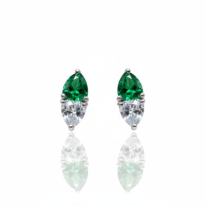 Emerald Double Heart Diamond Stud Earrings | 925 Sterling Silver SACH JEWELS