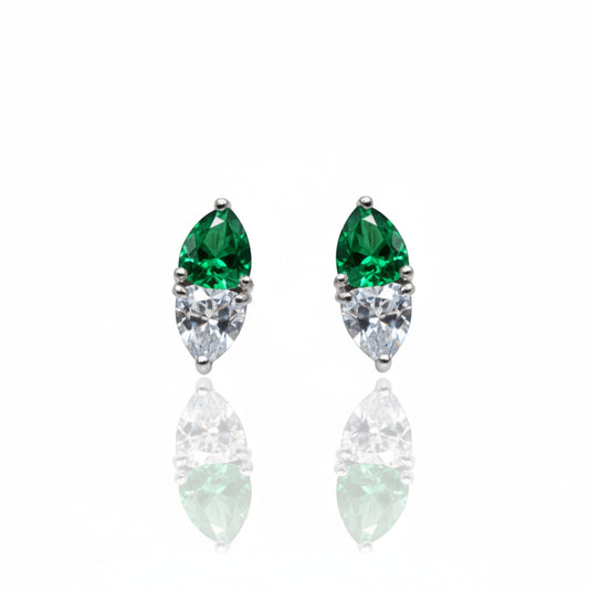 Emerald Double Heart Diamond Stud Earrings | 925 Sterling Silver SACH JEWELS