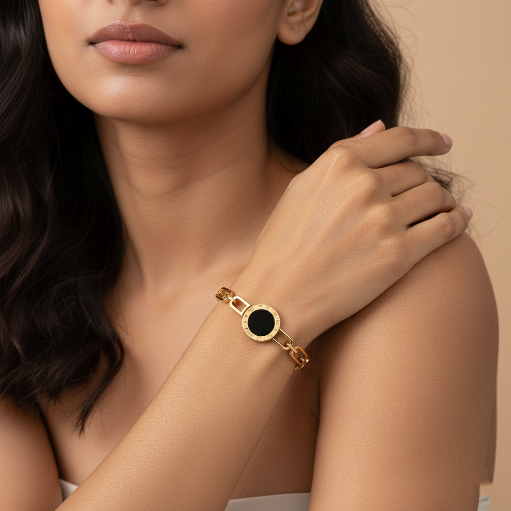 Black Soul Chain Link Premium Cuff | Italian Gold Plated SACH JEWELS