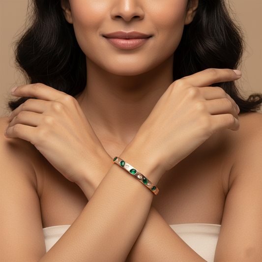 Emerald Leaf Rail Premium Cuff | Italian Rose Gold Plated SACH JEWELS