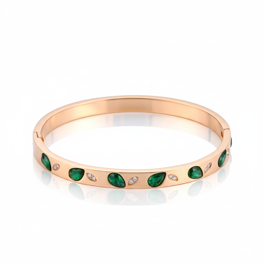 Emerald Leaf Rail Premium Cuff | Italian Rose Gold Plated SACH JEWELS