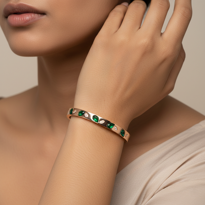 Emerald Leaf Rail Premium Cuff | Italian Rose Gold Plated SACH JEWELS