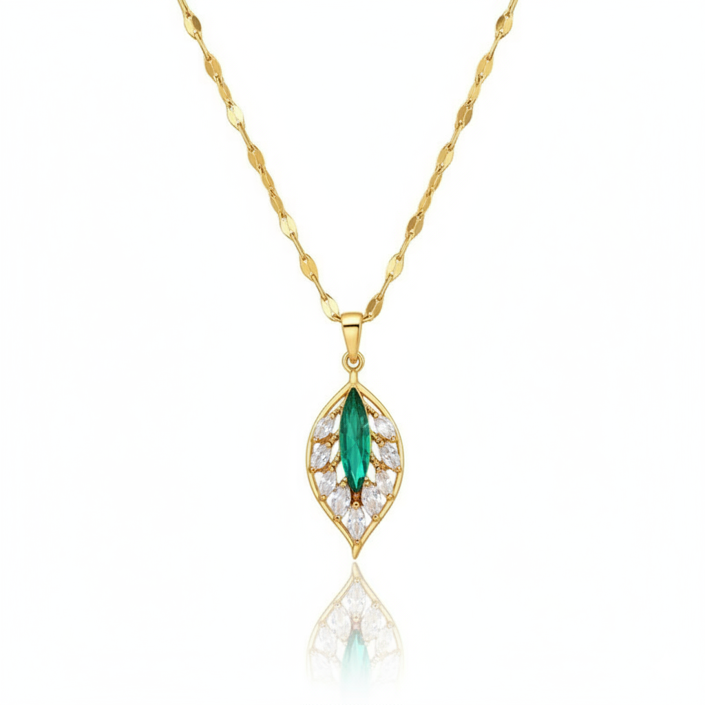 Emerald Whisper Leaf Pendant Necklace | Italian Gold Plated SACH JEWELS