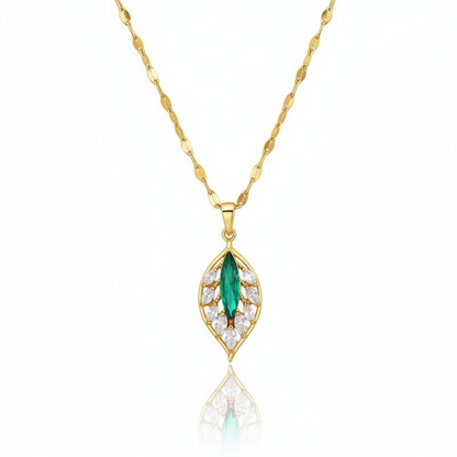 Emerald Whisper Leaf Pendant Necklace | Italian Gold Plated SACH JEWELS