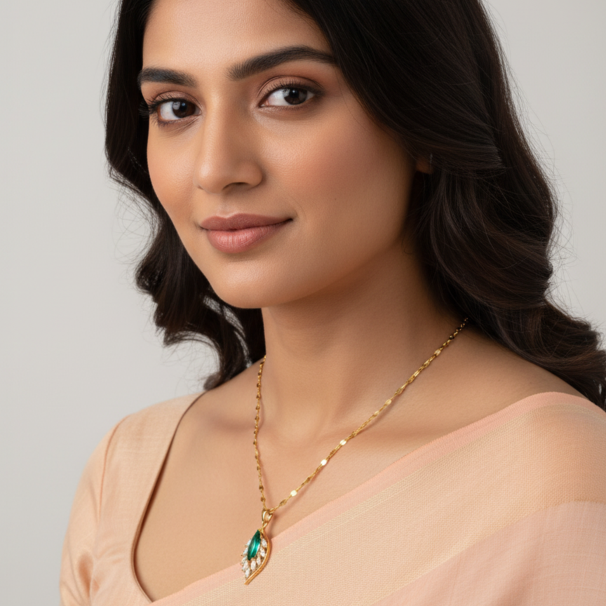 Emerald Whisper Leaf Pendant Necklace | Italian Gold Plated SACH JEWELS