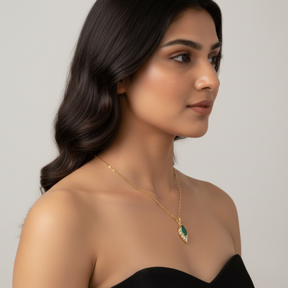 Emerald Whisper Leaf Pendant Necklace | Italian Gold Plated SACH JEWELS
