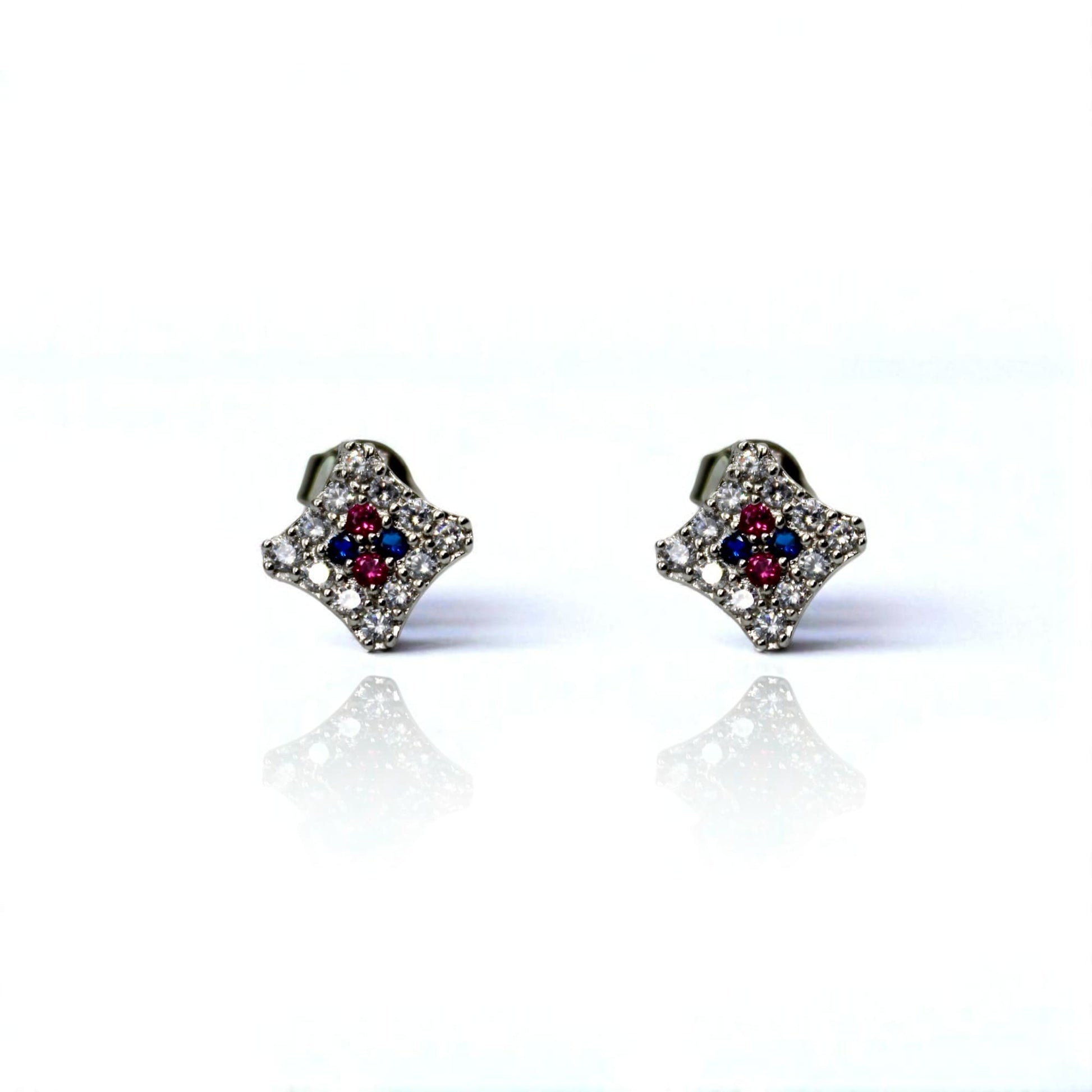 Pink And Blue Studded Diamond Stud Earrings | 925 Sterling Silver SACH JEWELS