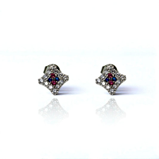 Pink And Blue Studded Diamond Stud Earrings | 925 Sterling Silver SACH JEWELS