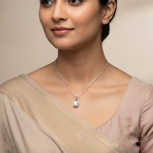 Cushion Halo Necklace | Italian Silver Plated SACH JEWELS