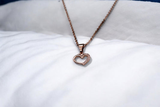 Diamond studded Heart Necklace | Rose Gold Plated - SACH JEWELS