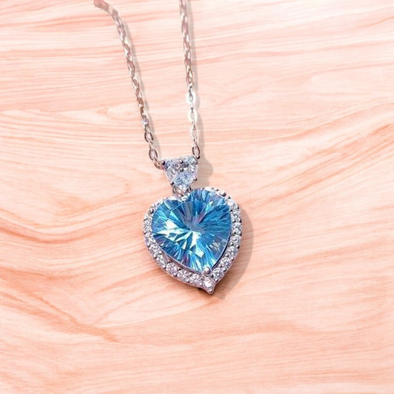 Blue Heart Diamond Necklace | Italian Silver Plated