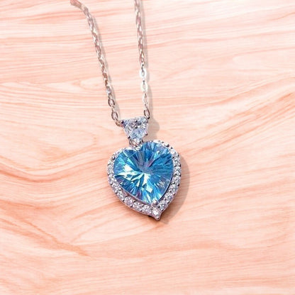 Blue Heart Diamond Necklace | Italian Silver Plated