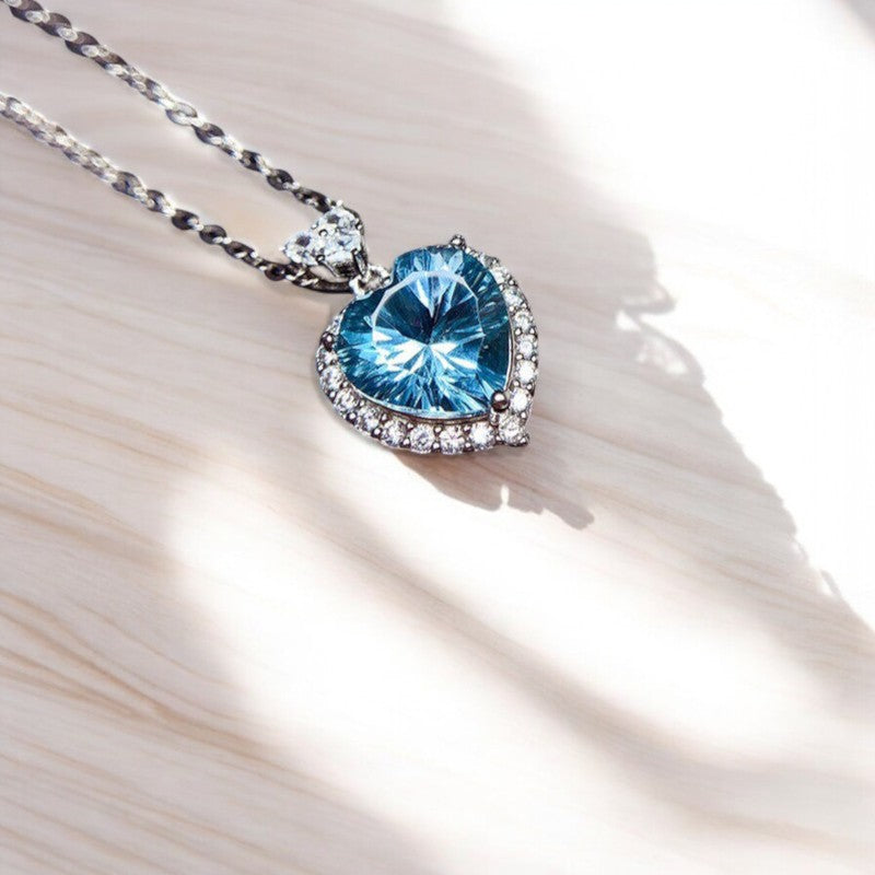 Blue Heart Diamond Necklace | Italian Silver Plated