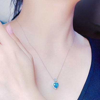 Blue Heart Diamond Necklace | Italian Silver Plated