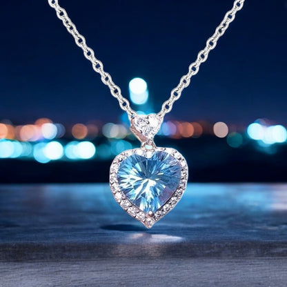 Blue Heart Diamond Necklace | Italian Silver Plated