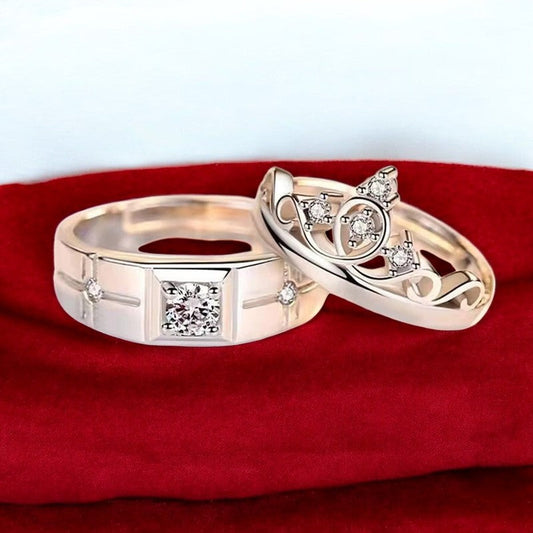 Crown Diamond Couple Ring | Italian Silver Plated SACH JEWELS