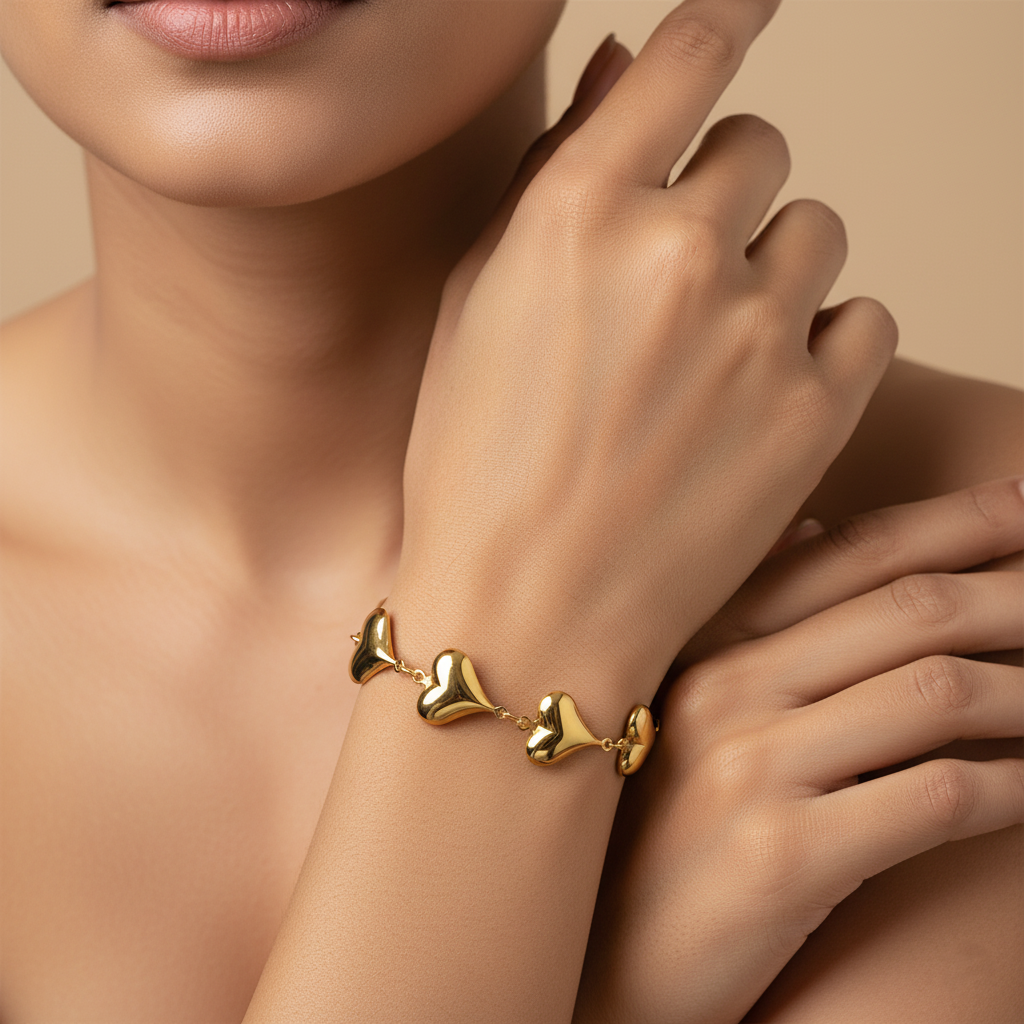 Golden Heart Charm Bracelet | Italian Gold Plated SACH JEWELS