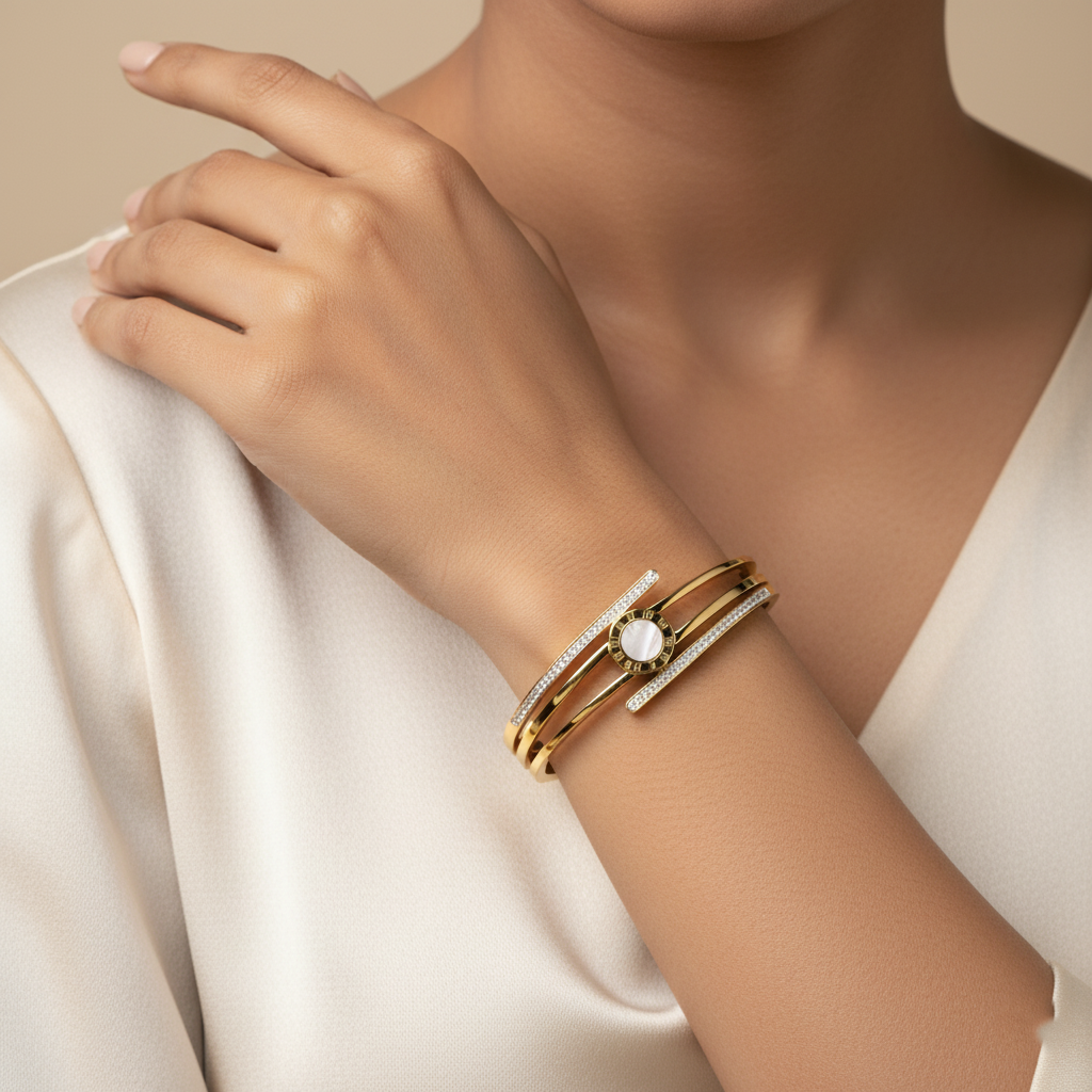 Roman Dial Gold Cuff | Italian Gold Plated SACH JEWELS