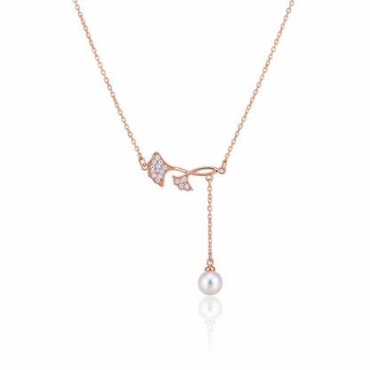 Entangled Leaf Rose Gold Pearl Drop Pendant Necklace | Rose Gold Plated SACH JEWELS