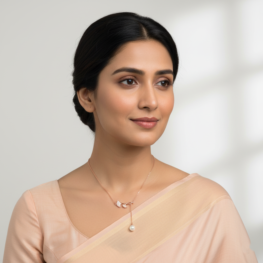 Entangled Leaf Rose Gold Pearl Drop Pendant Necklace | Rose Gold Plated SACH JEWELS