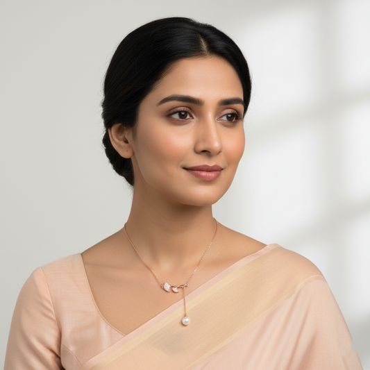 Entangled Leaf Rose Gold Pearl Drop Pendant Necklace | Rose Gold Plated SACH JEWELS