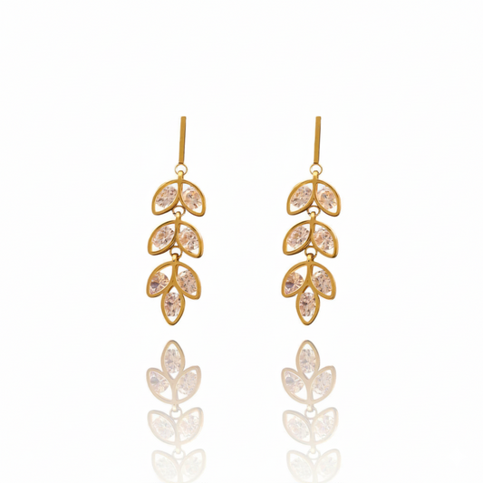 Luna Leaf Diamond Drop Earrings | Italian Gold Plated SACH JEWELS