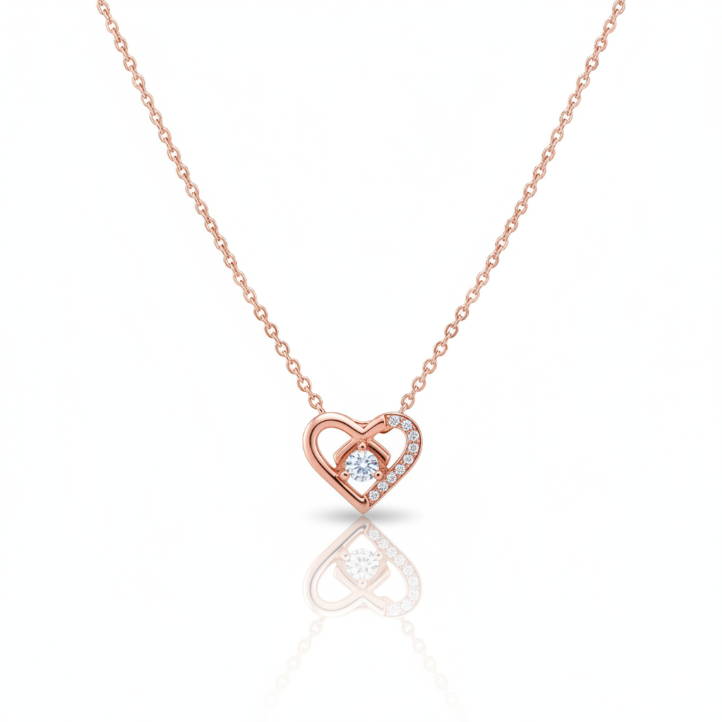 Rose Gold Crystal Centered Heart Pendant Necklace | Rose Gold Plated SACH JEWELS