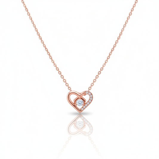 Rose Gold Crystal Centered Heart Pendant Necklace | Rose Gold Plated SACH JEWELS