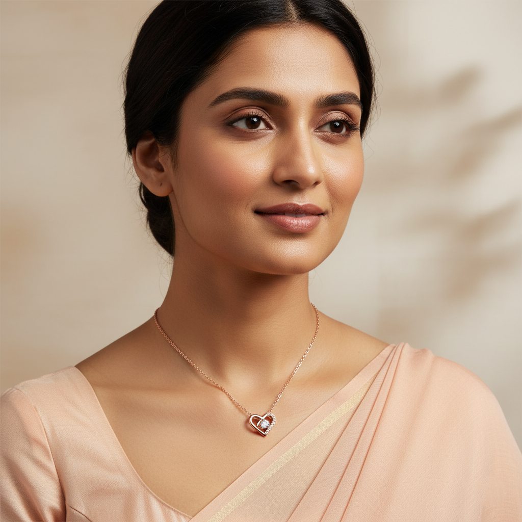 Rose Gold Crystal Centered Heart Pendant Necklace | Rose Gold Plated SACH JEWELS