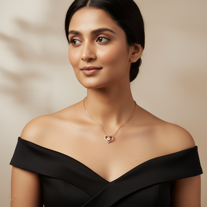 Rose Gold Crystal Centered Heart Pendant Necklace | Rose Gold Plated SACH JEWELS